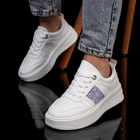 Pantofi sport dama, Tenisi dama albi cu gri si talpa groasa ZLZ05691, elaza.ro