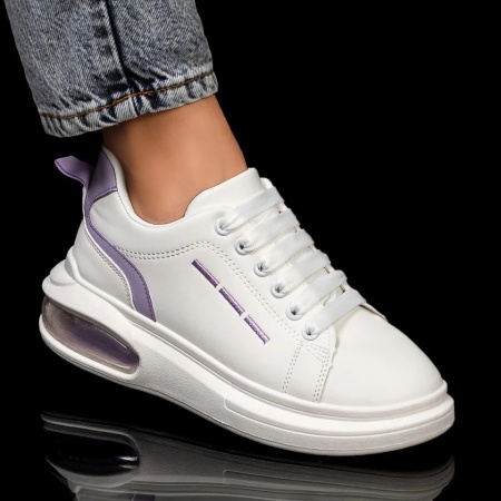 Pantofi sport dama, Tenisi dama albi cu mov si talpa groasa ZLZ05938, elaza.ro