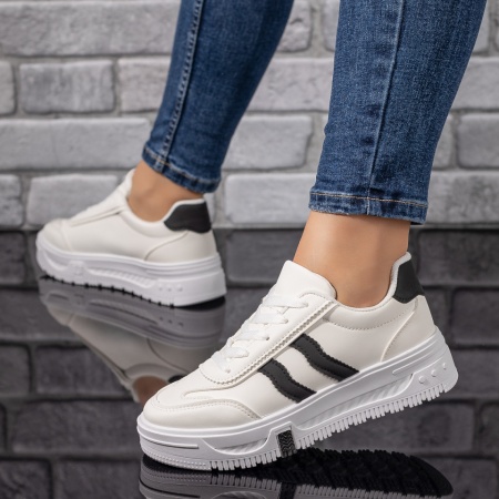 Pantofi sport dama, Tenisi dama albi cu negru ZLZ09712, elaza.ro