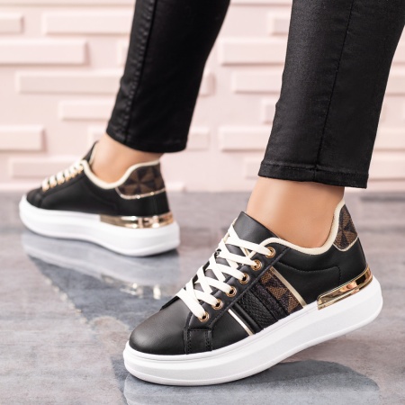 Pantofi sport dama, Tenisi dama negri cu auriu ZLZ09604, elaza.ro