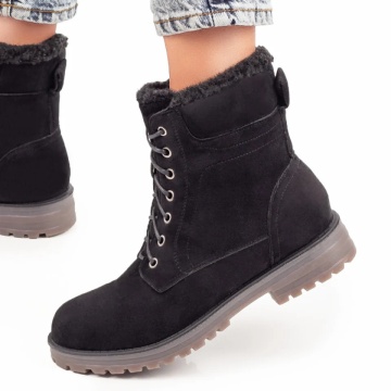 Bocanci dama negri suede cu siret si fermoar ZLZ06846, 1, elaza.ro