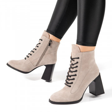 Botine dama cu toc gros khaki suede din Piele naturala ZLZ10819, 2, elaza.ro