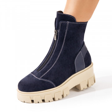 Ghete dama cu fermoar albastre suede din Piele naturala ZLZ06567, 1, elaza.ro