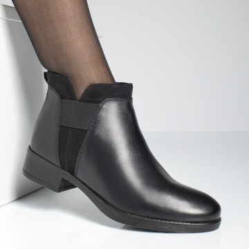 Ghete dama cu insertie de material elastic negre din Piele naturala ZLZ05618, 1, elaza.ro