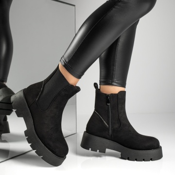 Ghete dama cu insertie de material elastic negru suede ZLZ12812, 1, elaza.ro