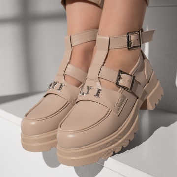 Pantofi casual dama cu aplicatii metalice bej ZLZ13095, 1, elaza.ro