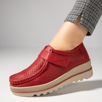Pantofi casual dama cu platforma rosii din Piele naturala ZLZ12137, 1, elaza.ro