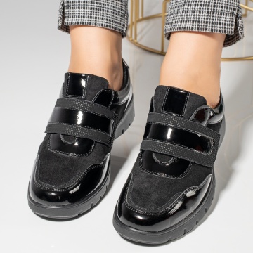 Pantofi casual dama cu platforma si inchidere cu scai negri luciosi ZLZ11943, 2, elaza.ro