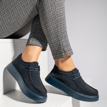 Pantofi casual dama cu siret albastru suede din Piele naturala ZLZ12284, 1, elaza.ro