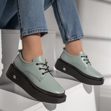 Pantofi casual dama verde deschis din Piele naturala ZLZ10461, 2, elaza.ro
