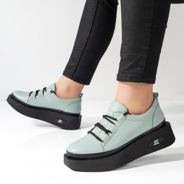 Pantofi casual dama verde deschis din Piele naturala ZLZ11125, 2, elaza.ro