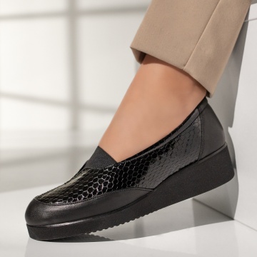 Pantofi dama casual cu platforma negri cu print din Piele naturala ZLZ03550, 5, elaza.ro