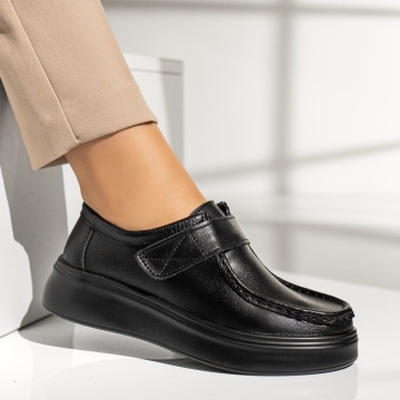 Pantofi dama casual cu talpa groasa negri din Piele naturala ZLZ13974, 1, elaza.ro