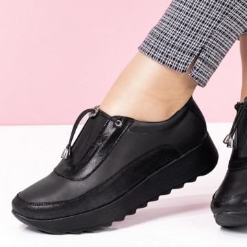 Pantofi dama casual din Piele naturala negri cu sclipici ZLZ00300, 1, elaza.ro