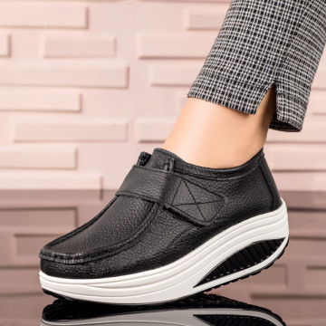 Pantofi dama casual negri cu platforma din Piele naturala ZLZ03866, 1, elaza.ro
