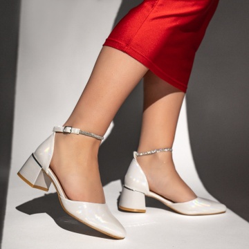 Pantofi dama cu toc gros si bareta argintii cu reflexii ZLZ12760, 1, elaza.ro