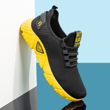 Pantofi sport barbati din material textil negri cu talpa galbena ZLZ08658, 1, elaza.ro