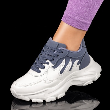 Pantofi sport dama cu siret si talpa groasa albi cu albastru ZLZ10026, 1, elaza.ro