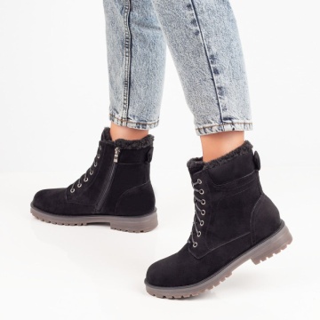 Bocanci dama negri suede cu siret si fermoar ZLZ06846, 2, elaza.ro