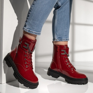 Ghete dama cu accesoriu decorativ rosii lucioase ZLZ12831, 2, elaza.ro