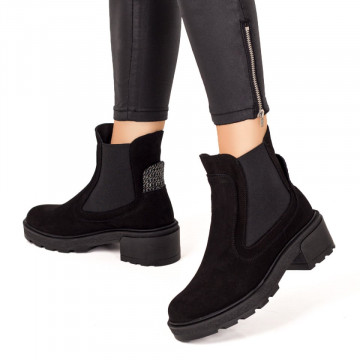 Ghete dama negre suede cu insertie de material elastic din Piele naturala ZLZ07715, 2, elaza.ro