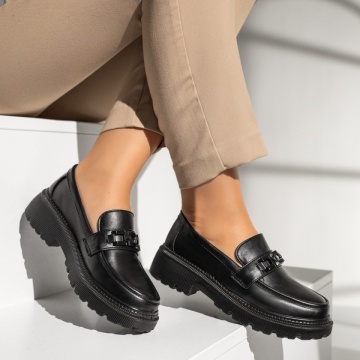 Mocasini dama cu accesoriu metalic si talpa groasa negri ZLZ13973, 2, elaza.ro