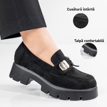 Panofi casual dama cu talpa groasa negri suede ZLZ11060, 1, elaza.ro