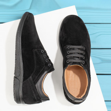 Pantofi casual barbati cu siret negri suede din Piele naturala ZLZ11162, 1, elaza.ro