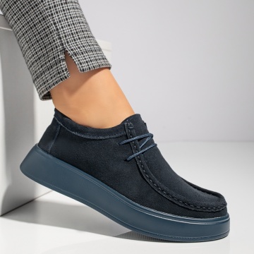 Pantofi casual dama cu siret albastru suede din Piele naturala ZLZ12284, 2, elaza.ro