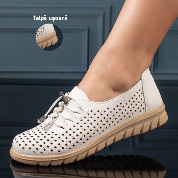 Pantofi casual dama cu siret elastic si perforatii albi ZLZ11211, 1, elaza.ro