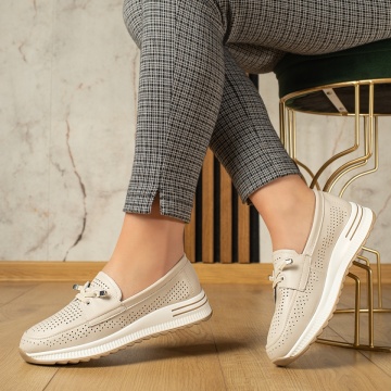 Pantofi casual dama cu siret elastic si perforatii bej ZLZ13112, 2, elaza.ro