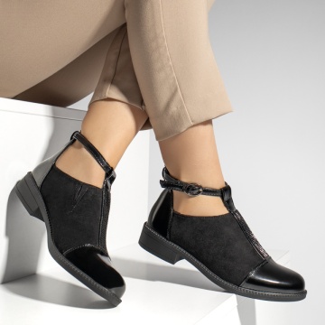 Pantofi casual dama cu strasuri aplicate si bareta negru suede ZLZ10978, 1, elaza.ro