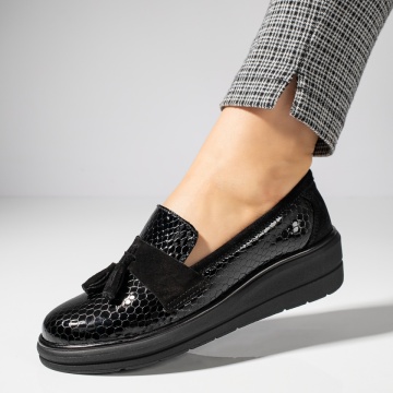 Pantofi casual negri dama cu platforma din Piele naturala ZLZ11889, 1, elaza.ro