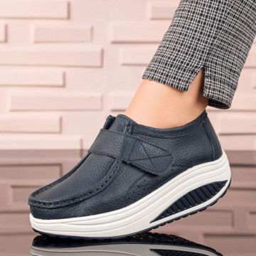 Pantofi dama casual albastri cu platforma din Piele naturala ZLZ03866, 1, elaza.ro