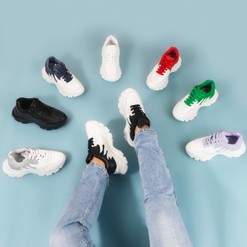 Pantofi sport dama cu siret si talpa groasa albi cu albastru ZLZ10026, 2, elaza.ro