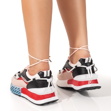 Pantofi sport dama cu siret si talpa groasa negri cu alb si rosu ZLZ09912, 2, elaza.ro