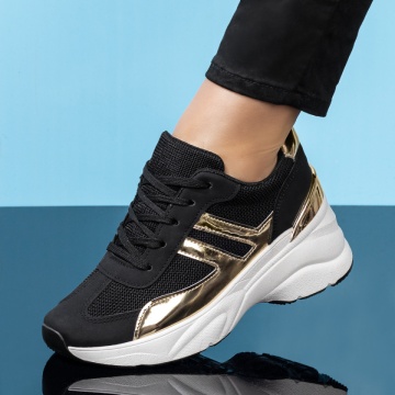 Pantofi sport dama cu talpa groasa negri cu aurii ZLZ08246, 1, elaza.ro