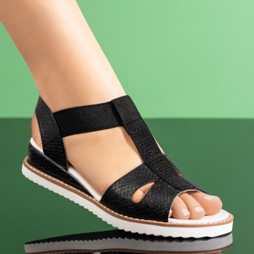 Sandale dama cu platforma si bareta elastica negre ZLZ04792, 2, elaza.ro
