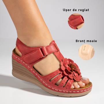 Sandale dama cu platforma si model floral rosii ZLZ11512, 1, elaza.ro