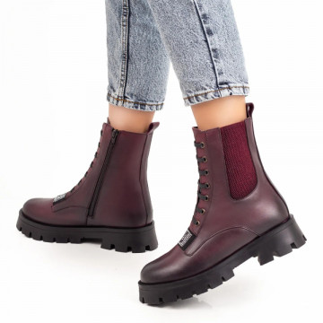 Bocanci visinii cu fermoar si insertie de material elastic dama din Piele naturala ZLZ07253, 2, elaza.ro