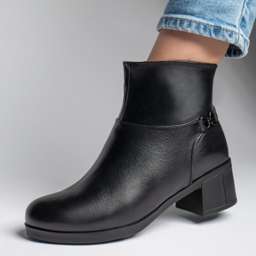Botine dama negre cu toc gros si fermoar din Piele naturala ZLZ12319, 1, elaza.ro