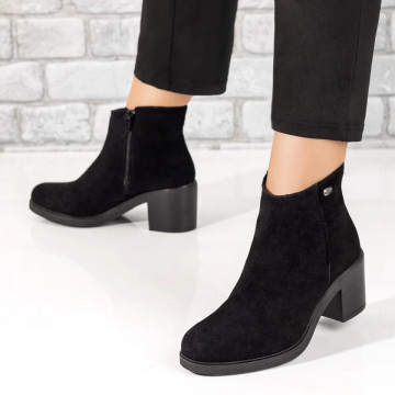 Botine dama negru suede cu toc si fermoar din Piele naturala ZLZ05610, 3, elaza.ro