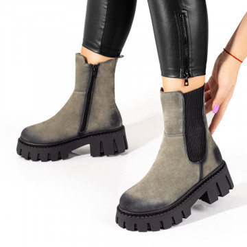 Ghete dama verzi cu insertie de material elastic si talpa groasa din Piele naturala ZLZ05384, 3, elaza.ro