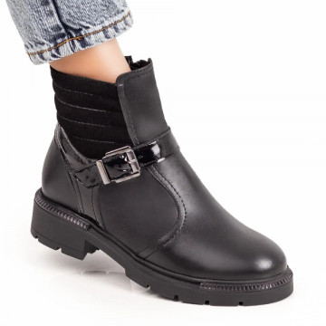 Ghete negre dama cu fermoar si catarama decorativa din Piele naturala ZLZ07249, 1, elaza.ro