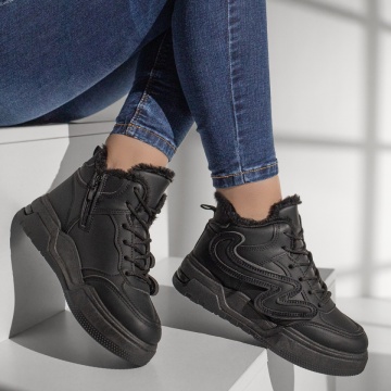 Ghete sport dama cu siret si fermoar negre ZLZ10858, 2, elaza.ro