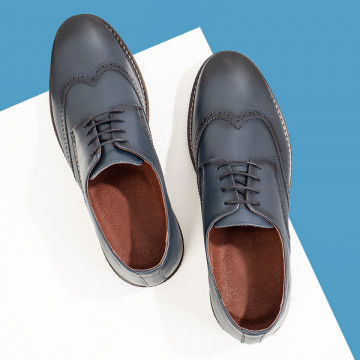 Pantofi barbatesti eleganti cu siret din Piele naturala albastri ZLZ03546, 2, elaza.ro