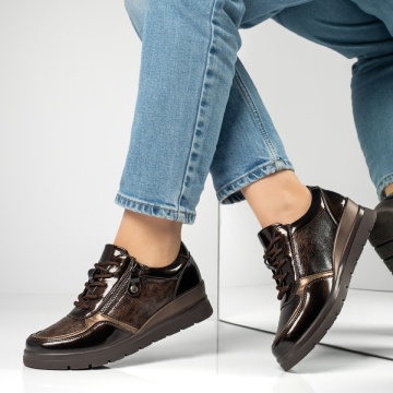 Pantofi casual dama cu platforma maro luciosi ZLZ13010, 2, elaza.ro