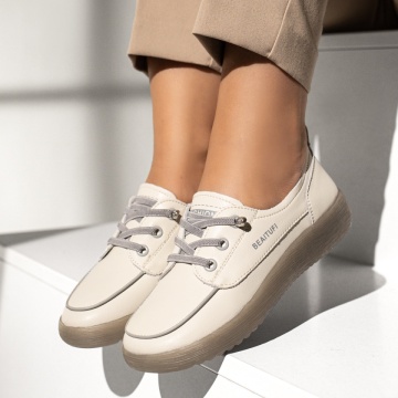 Pantofi casual dama cu siret elastic bej cu gri din Piele naturala ZLZ13971, 1, elaza.ro
