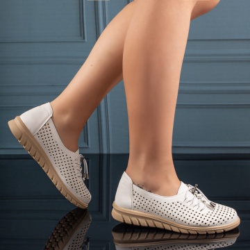 Pantofi casual dama cu siret elastic si perforatii albi ZLZ11211, 2, elaza.ro