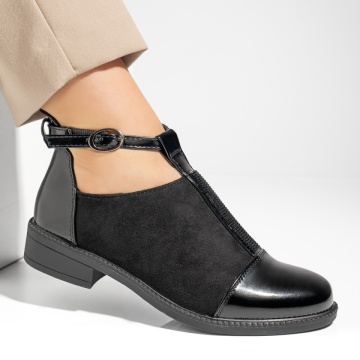 Pantofi casual dama cu strasuri aplicate si bareta negru suede ZLZ10978, 2, elaza.ro